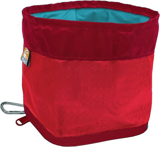 Kurgo Zippy Bowl for Dogs, Collapsible Travel Dog Bowls, Pet Food & Water Hiking Container, Food Grade Silicone, Travel Accessories for Pets, Includes Carabiner, Holds 48 oz (Barn Red)