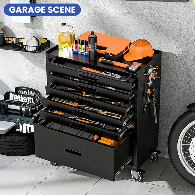 Metal Mobile Tool Storage Cabinet with 6 Drawers,Black | Heavy Duty Rolling Tool Cabinets for Garage,Metal Storage Cabinets with Wheels,Assembly Required