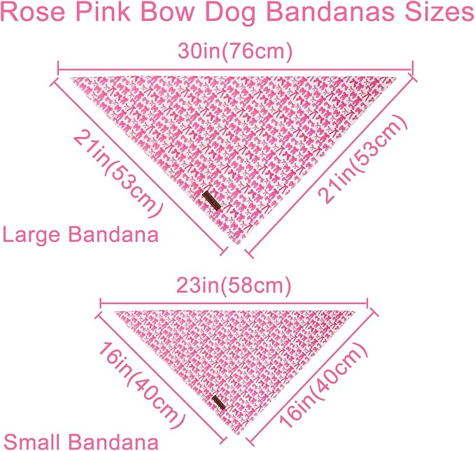 Pink Bow Dog Bandana, Rose Pink Bowtie Puppy Bandana for Girl Female Dogs, Soft Cotton Pet Triangle Bid Scarf Kerchief for Girl Boy Dogs or Cats