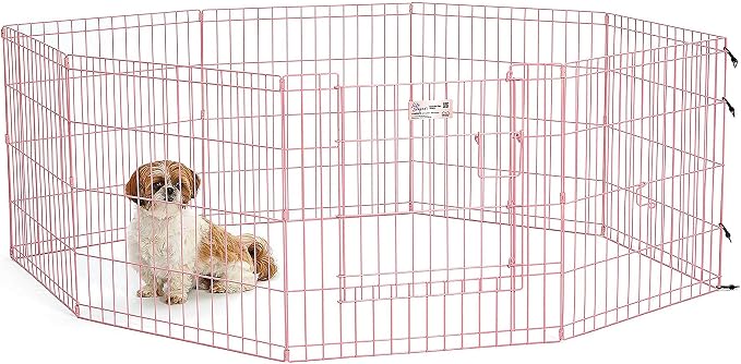 MidWest 24-Inch Pink Exercise Pen, Single Door, 16 Sq Ft Play Area | for Indoor and Outdoor Use, Large Door Opening & Secure Latch, Easy to Set Up, Foldable Playpen