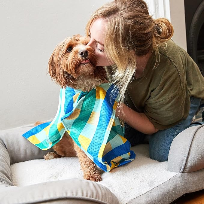 Dock & Bay Pet Towel - Super Absorbent & Quick Drying Dog Towels with Bag - 100% Recycled - Puppy Plaid, Large (120x70cm, 47x27)