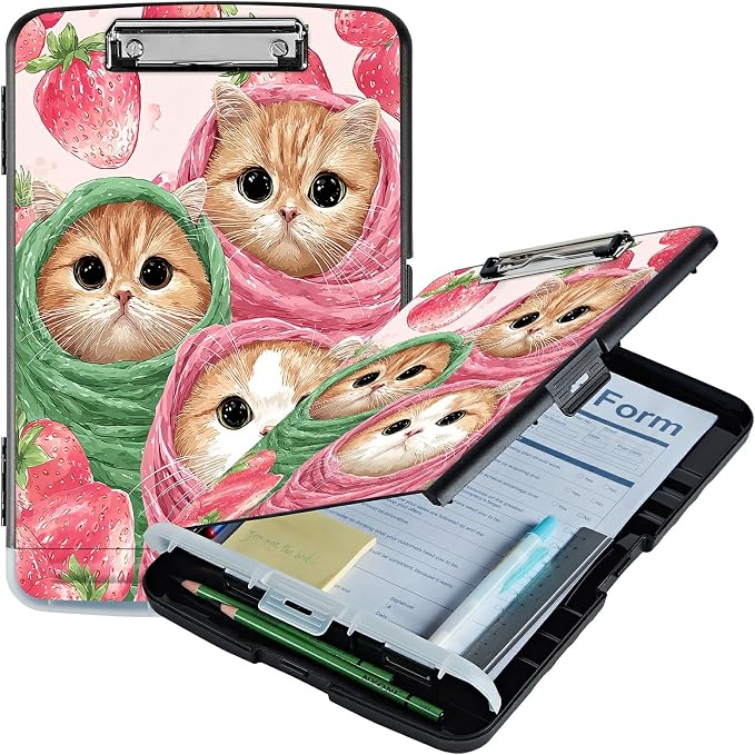 A4 Clipboard with Storage Pen Holder, Clipboards Organizer Nursing Clipboard Foldable File Folder Plastic Clipboard Folio Clip Board for Office Work Classroom Doctor, Moon Orange Mushroom