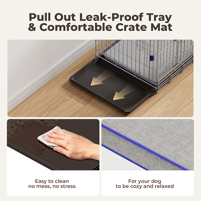 36 Inch Collapsible Dog Crate for Medium Dogs Heavy Duty Dog Kennel | Sliding Door, Double Door, with Soft Mat, Leak-Proof Tray, Easy Foldable & Assembly