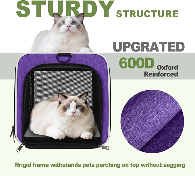 GAPZER Pet Carrier for Cat 18x11x11 Inch, Top Load Small Dog Car Ride Crate | 4-Sided-Ventilated Kitten Carry Purse, Soft Portable Pomeranian Cloth Kennel in Cabin, Kitty Taxi Bag FAA Complaint Car Seat