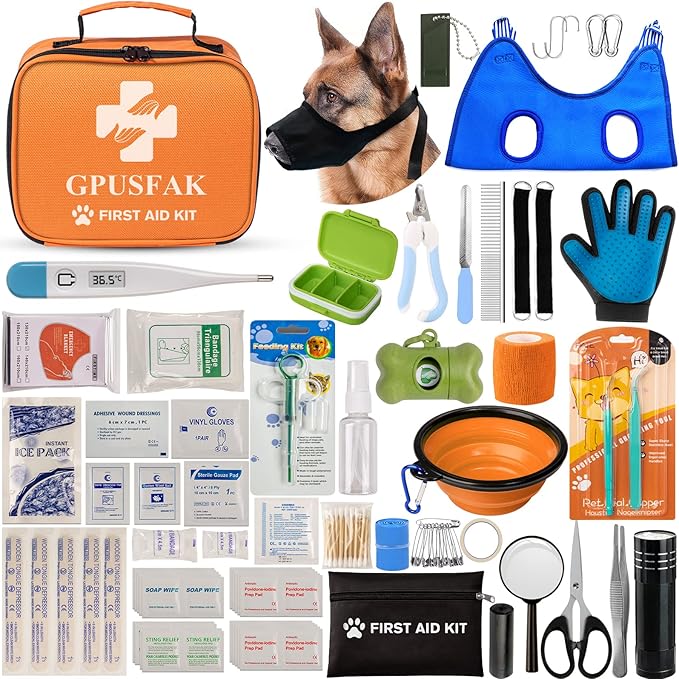 Dog First Aid Kit - Pet First Aid Kit for Dogs Pet Emergency Kit with Grooming Hammock Harness Nail Clipper First Aid Supplies for Home Camping