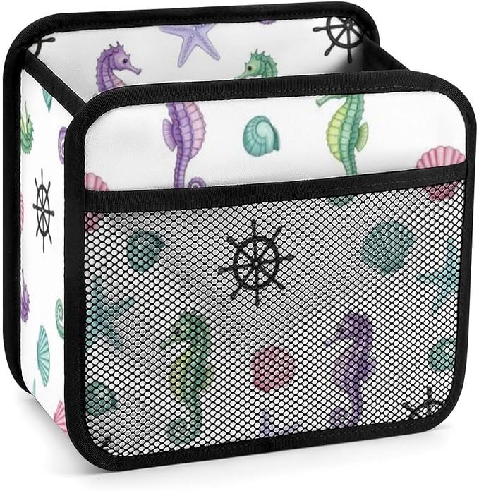 Seat Back Organizer for Car, Backseat Storage Bag Over the Seat, Sea Horse | Seashell Anchor, PU Leather Auto Interior Accessories with Mesh Pocket, Universal Fit