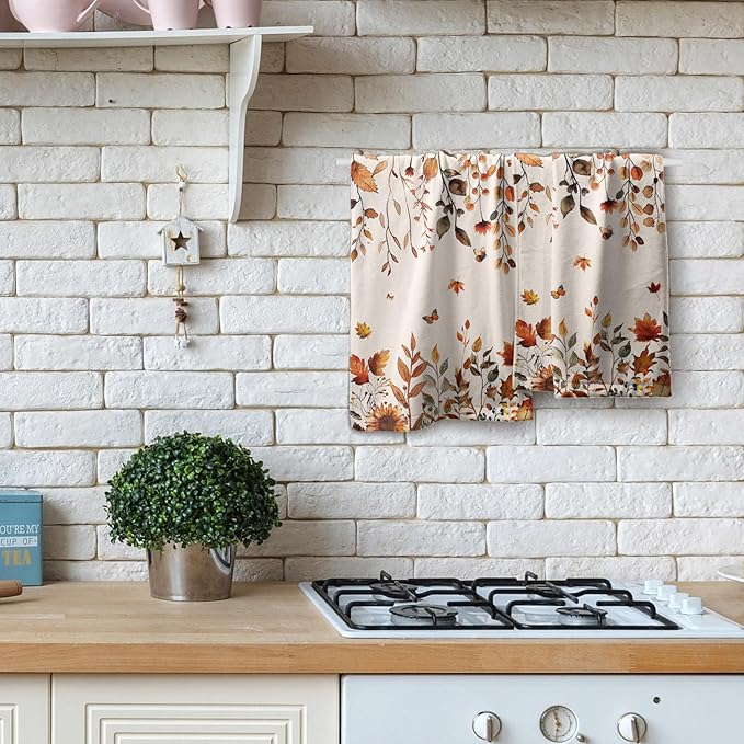Giwawa Fall Maple Leaves Hand Towels Set of 2 Autumn Sunflower Dish Towel Soft Absorbent Guest Fingertip Bath Towel for Bathroom Kitchen Decorative