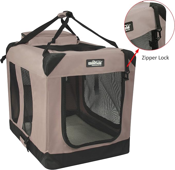 EliteField 3-Door Soft Dog Crate with Bed & Carrying Bag (2-Year Warranty) | 3 Mesh Doors, Steel Frame, Removable & Washable Crate Cover and Bed Cover, Storage Pockets, Indoor/Outdoor, Foldable
