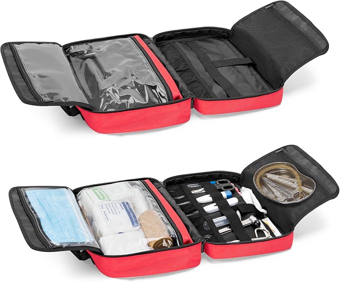 Trunab First Aid Trauma Bag with 2 Inner Flaps, Medical Supplies Pouch,Red | Empty Bag with Hand Strap, Customizable Interior for Home or Outdoor Use