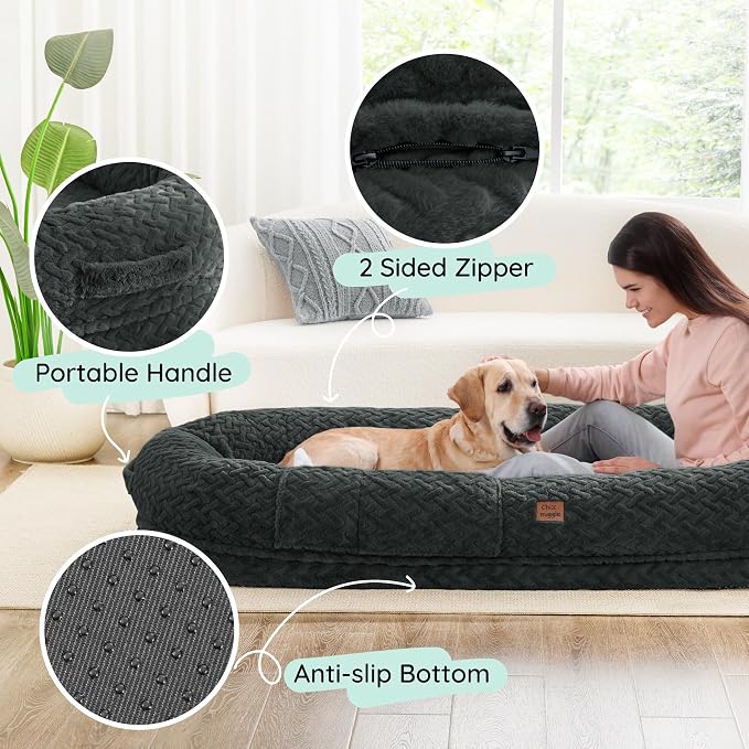 ChiXnuggle Faux Fur Washable Human Dog Bed Cover（Only Human Dog Bed） | 72*40*10,removable replace cover,soft fur,non-slip bottom,dark grey