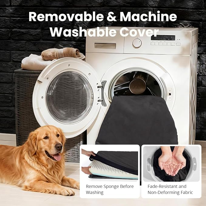 OhGeni Orthopedic Waterproof Large Dog Bed, Memory Foam, 41 inch(Black) | Machine-Washable Removable Cover in Easy-Clean Fabric, Reversible Memory Foam & Easy-Carry Handle, Suitable for Crate