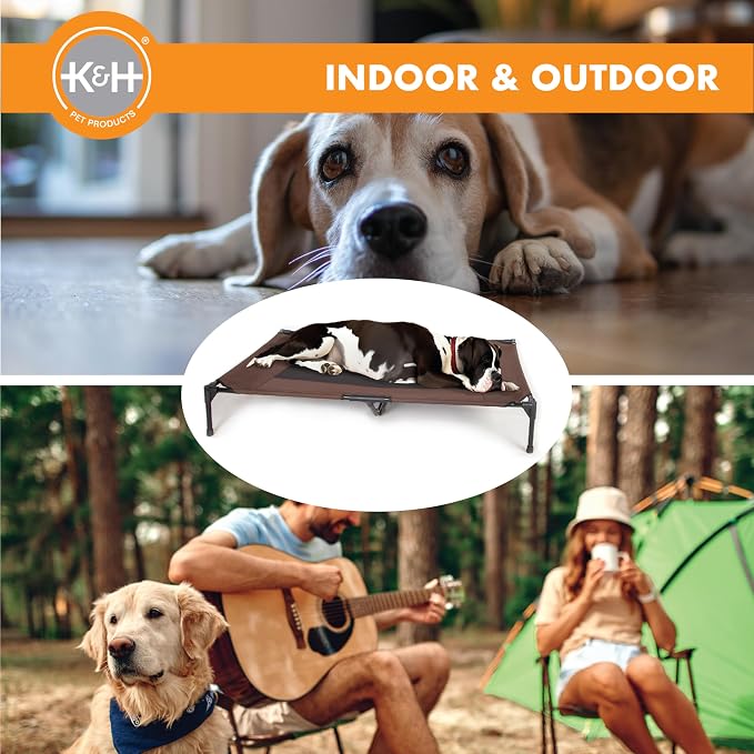 K&H Outdoor Elevated Dog Bed, Cooling Raised Dog Bed, Chocolate, Jumbo | Pet Cot for Extra-Large & Giant Pets, Breathable Mesh Center Hammock Design, Indoor/Outdoor Washable Cover, 56x38in