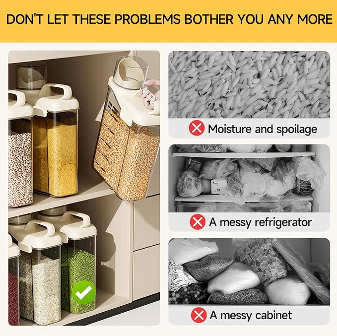 Rice Storage Container 5.5LBS-Airtight Food Storage Organizers BPA free Kitchen Storage Containers Material Suitable for Rice, Cereal, Flour,etc Pet Food Storage Container（4PC）