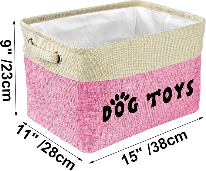 PET ARTIST Dog Toy Basket, Large Collapsible, Pink, M: 15"x11"x9" | Dog Toy Bin Box, Comfortable Handles, Large Pet Toy Storage Organizer, For Accessories, Toys, Coat & Clothing, Blanket Leash