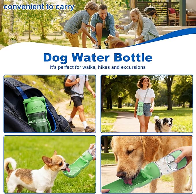 Amerisun Portable Dog Water Bottle with Ozone Purification - Active Oxygen Puppy Water Bowl & Dispenser for Travel, Improves Taste and Boosts Immunity for Pet Health Care Water Bottle (Green)