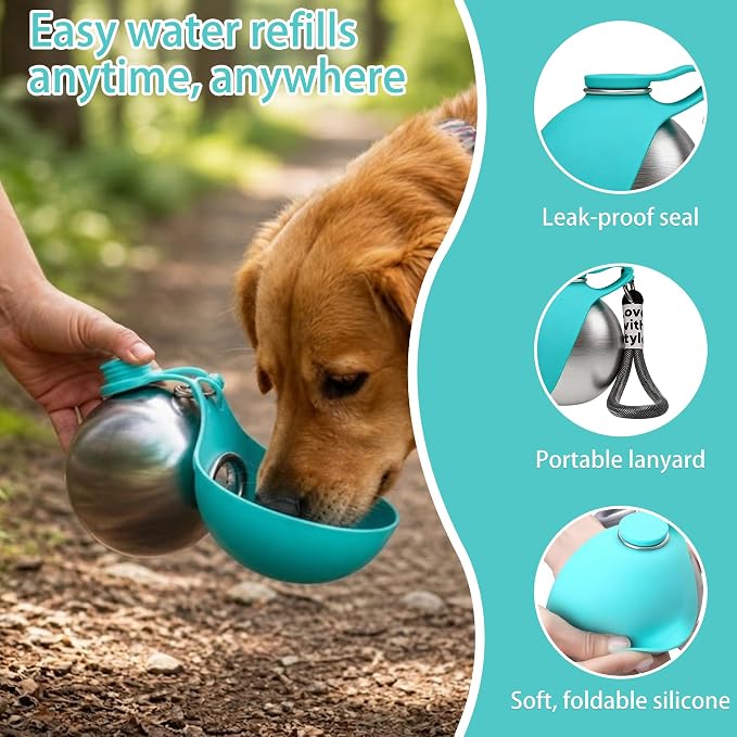 Portable Pet Water Bottle & Collapsible Dog Bowls, Spill Proof Water Dispenser, Cat Food Container & Dog Treat Holder, Small Size Pet Supplies Travel Accessories for Puppy Walking & Gifts