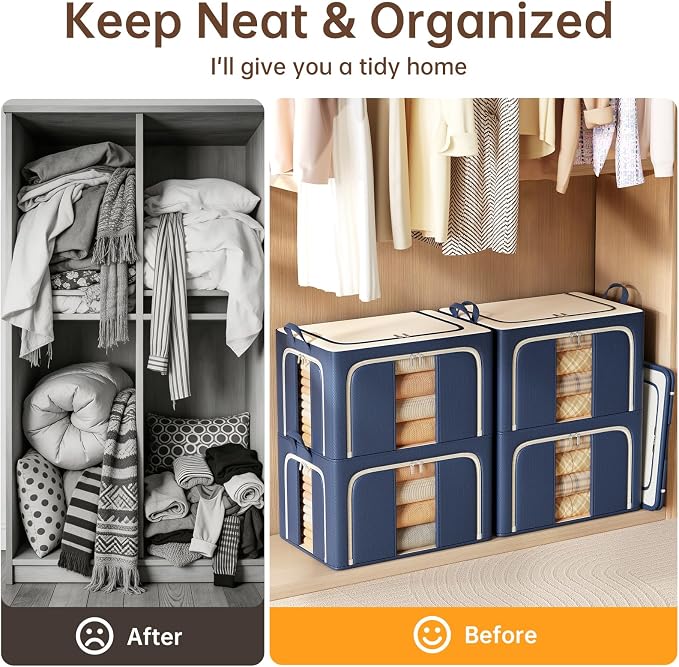 3 Openings Clothes Storage Bins with Metal Frame，24L (navy blue) | Oxford-Gewebe