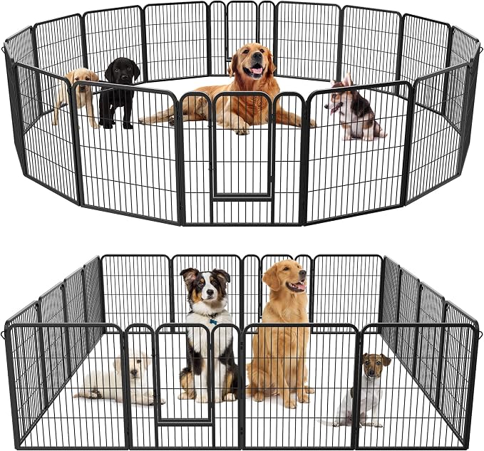 16 Panel Dog Playpen - 32" Height, Indoor/Outdoor, Small to Large Dogs, Puppy Kennel