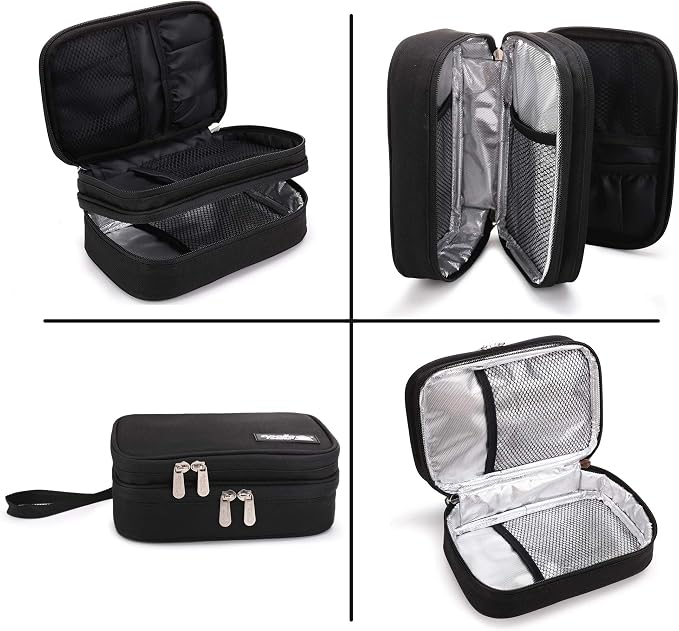 apollo walker Insulin Cooler Travel Case with Ice Packs and Insulation | TSA Approved Includes 2 x 90g ice packs for 9-hour cooling insulin pens & syringes for Diabetics to Carry (Black)