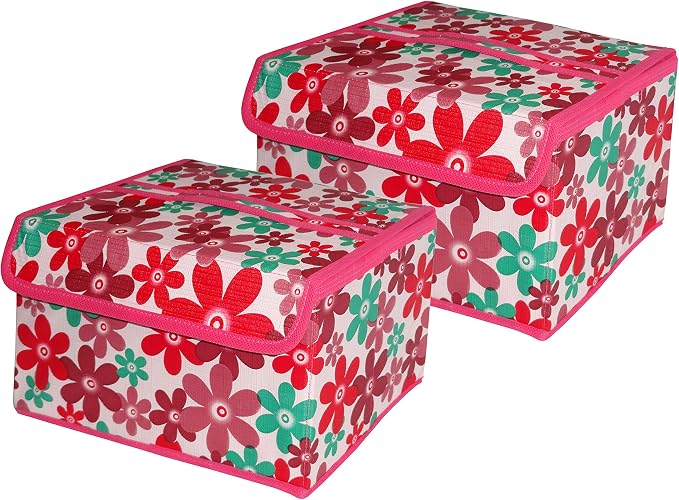 atorakushon Fabric Foldable Storage Travel Closet Cabinet Organizer Storage Boxes for Storing Socks Bra Handkerchiefs for Universal Fit Pack of 2 Pink