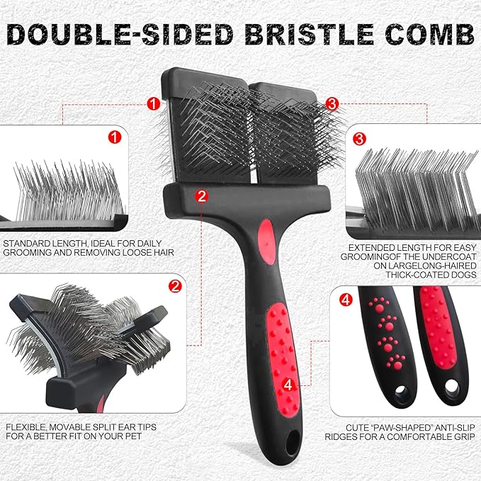 Double-Sided Slicker Brush for Dogs Dual Flexible Slicker Brush Long&Short Pin Dog Brush Professional Pet Grooming Tool for Dogs and Cats Remove Loose Hair Undercoat Tangles Knots