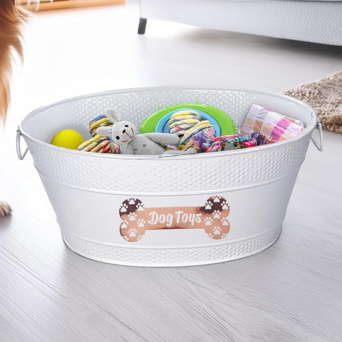 BREKX White Metal Pet Storage & Dog Toy Bin w/ Handles, Indestructible