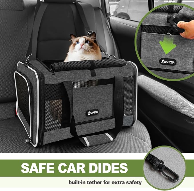 GAPZER Cat Carrier 18x11x11 Top Load, Soft-Sided Pet Travel Bag Over 15 lbs | Collapsible Small Dog Puppy Crate 10 Pound, Small Animal Rabbit Kennel Carrying Case, Kitten Mesh Cage Medium Cat Under 25 lb