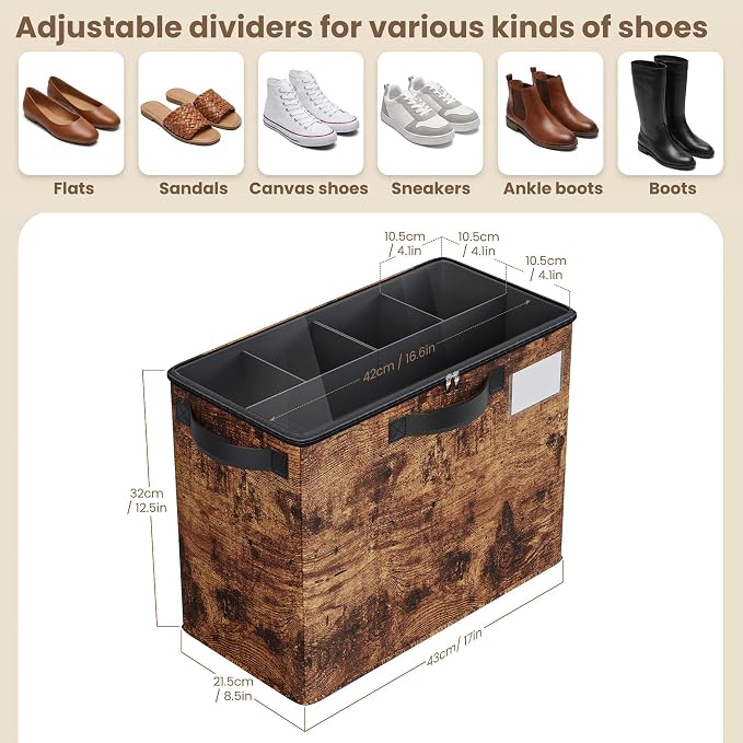 Varhomax Shoe Organizer Box for Closet, Small Fabric Storage Basket 2 Pack | Foldable Shoe Bin with Adjustable Dividers & Clear Cover, Saving Space Sneakers & Sandals Containersfor Entryway, Cubby