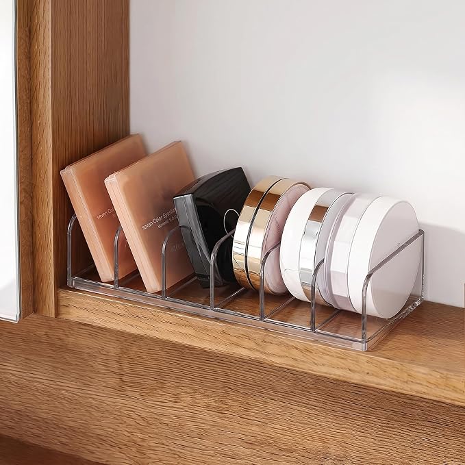 Medicine Cabinet Makeup Organizer with 3.3° Tilt | 6 Compartments, Holds Blush & Palettes; Horizontal & Vertical Dual Use for Vanity, Countertop & Drawer Storage