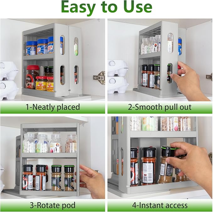 Dutiplus Spice Rack Organizer 3 tier Seasoning Holder, Pull and Rotated Storage Cabinet for Kitchen Bathroom Countertop 10.8”H x 5.8”W x 10.4”D (Advance Gray)