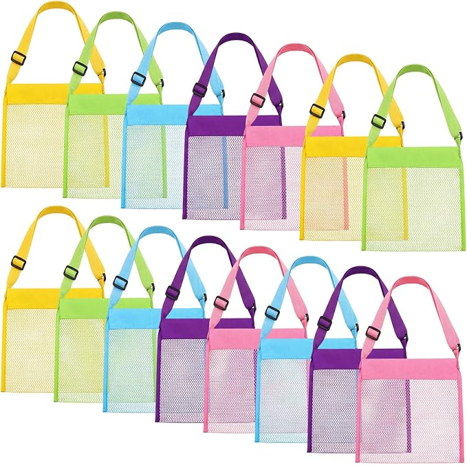 Frienda 15 Pack Mesh Beach Tote Bag | Seashell Bags, Bag Organizer Toys for Holding Beach Children' Toys Market Picnic