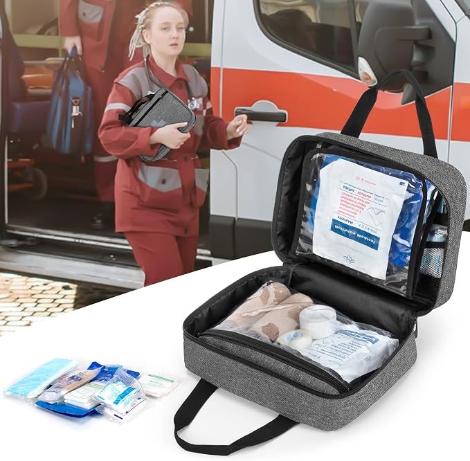 Empty First Aid Kits Case, Portable Emergency Kit Organizer, Gray | Medical Bag for Emergency Supplies and Pill Bottles, Large Capacity, for Hiking, Camping, Car, Travel, Home and Outdoor