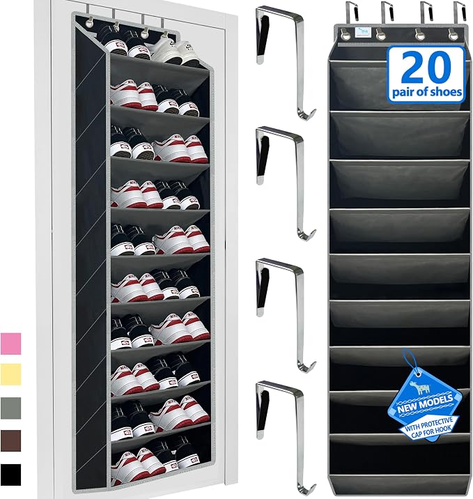10 Tiers Shoe Organizer for Closet, 20 to 30 Pairs Shoe Rack Door | Extra Deep Pockets Over the Door Shoe Organizer for Dorm and Back Door, Heavy Duty Anti-Scrath Hanging Hooks Shoe Storage