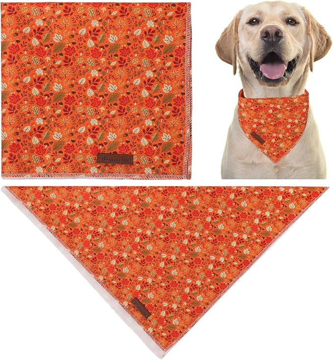 Fall Dog Bandana, Autumn Harvest Triangle Bid Scarf with Laeves Pattern, Cotton Pet Kerchief for Girl Boy Dogs or Cats, Cute Puppy Bandana Fancy for Dogs
