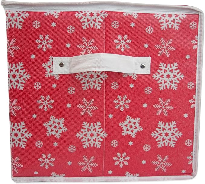 DII Christmas Storage Containers Collection Zippered with Dividers, Ornament; Large, 16x16x13, Snowflakes (Pack of 6)