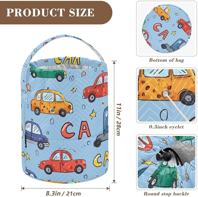 Tatenale Crochet Bag Yarn Bag Knitting Project Bag with Pockets and Handle Portable Yarn Storage Organizer Tangle Free 8.3x11 InchLight Blue Cars and Stars32