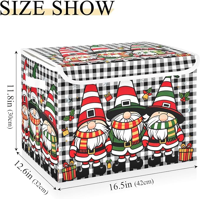 Red Christmas Fabric Storage Bins with Lid Closet Storage Basket 40L | Decorative Storage Boxes, Dust-Proof Flip Top, Reinforced Handles, For Home & Bedroom, Clothes & Toy Box, Christmas Print