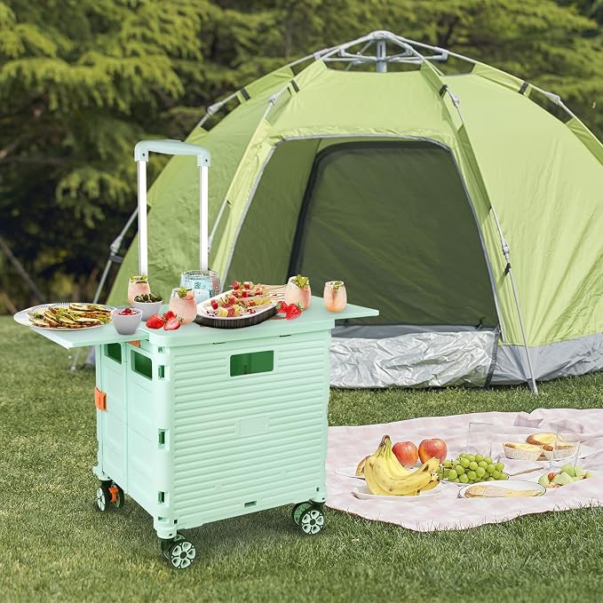 Foldable Utility Cart Folding Portable Rolling Crate with Magnetic Extended Lid,360°Rotate Wheels,176LBS Load Capacity,Heavy Duty Durable Dolly Cart for Teacher Tourist Shopping Office Outdoor