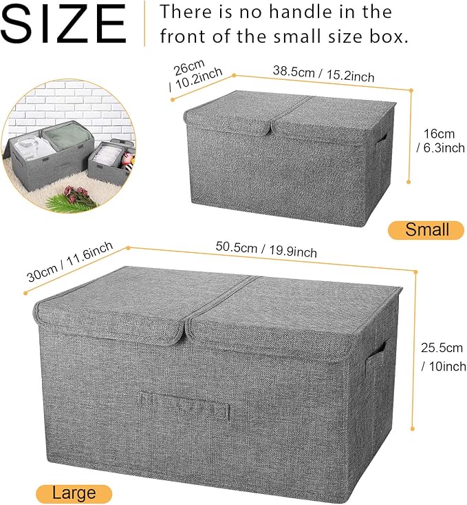 2 Pack Storage Boxes with Lids and Handles, Collapsible Linen Storage Bins Organizer Containers Baskets Cube with Removable Divider for Home Bedroom Closet Office (Red, Large)