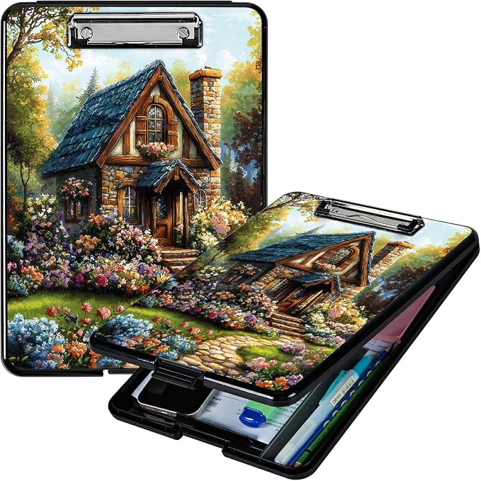 Heavy Duty Storage Clipboard, Slim Nursing Clipboard with Internal Pen Case, Portable File Organizer Case for A4 Letter Size Paper Office Medical Professionals, Garden Castle