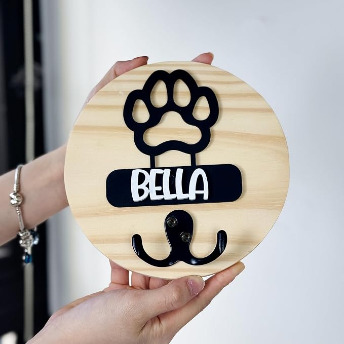 Dog Leash Holder Wall Mount, Personalized Pet Harness Hanger Paw Print Hook, Hook for Dog, Cat, Key Rack Wall Organizer, Cat Collar Organizer for Entryway, Memorial Gifts for Pet Lover