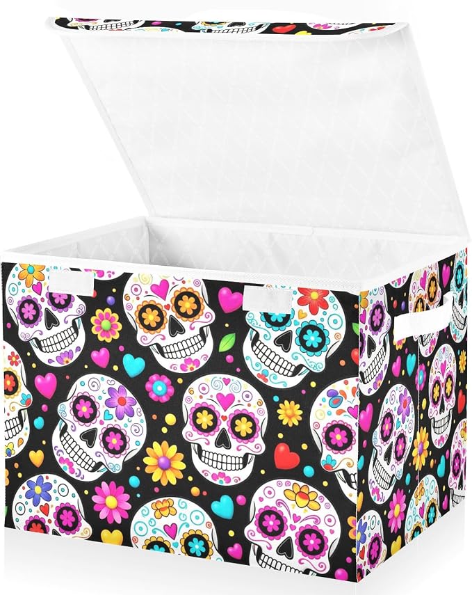 Gothic Fabric Storage Bins with Lid Storage Boxes Clothes Baskets 40L | Decorative Storage Boxes, Foldable & Stackable, Dust-Proof Flip Top, Reinforced Handles, For Home & Dorm, Clothes & Toy Box