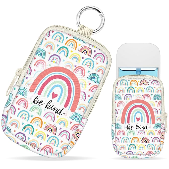 Hand Sanitizer Holder, Be Kind Rainbow Spray Case Zippered Pouch | Keychain, Travel Size, Cute Fashion Accessory with Snap Hook, for Glow Mist and Power Mist 1FL OZ, Mini Small Pocket Clip on