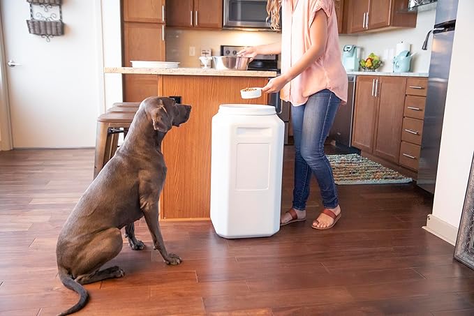 Vittles Vault Traditional Dog and Cat Food Container + Scoop, Gray, 80lbs | BPA Free Plastic, Sealed Airtight for Kibble, Bird Seed, Oatmeal and More; Includes Scoop, Made in USA