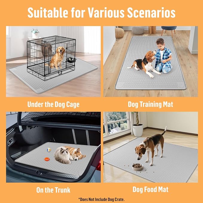 Silicone Dog Bed Mat 50"x 35" Crate Mat for Dog Cages, Dark Grey | Extra Large Kennel Mat with Raised Edge, Washable, Leakproof, Waterproof Dog Mat for Crate, Dog Floor Mat to Protect Floors