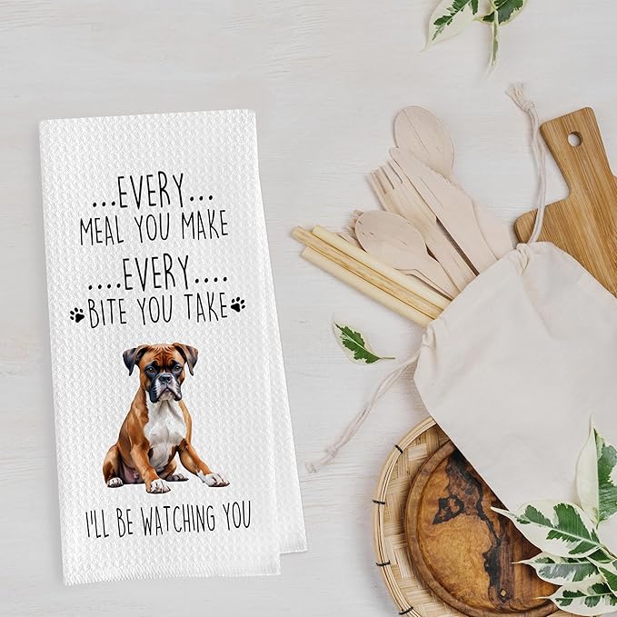 Gqtt Boxer Dog Dish Towels Set - Funny Dog Gifts, Decorative Waffle Weave Kitchen Towels, Hand & Tea Towels (1624 Inches, Set of 2)