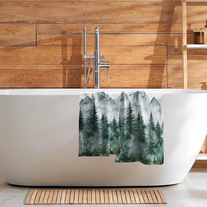 Giwawa Misty Forest Hand Towel Set of 2 Foggy Mountain Woodland Face Towels Watercolor Spring Summer Nature Trees Ultra Soft Washcloth for Bathroom Guest Gym Spa Hotel Season Decor