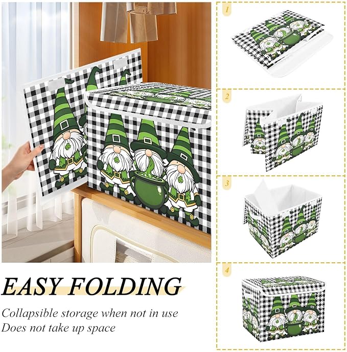 Saint Patrick Fabric Storage Bins with Lid Closet Storage Basket 40L | Foldable & Stackable, Flip Top Dust Guard, Reinforced Handles, Home & Bedroom, Clothes & Toys, Saint Patrick Basket