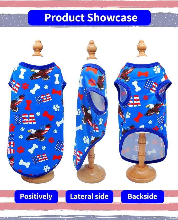 PET SHOW 4 Pack 4th of July Dog Shirts for Small Dogs Boy Girl | Patriotic t-shirts for dogs,polyester,US flag sleeveless vest, independence day holiday clothes tank top,M