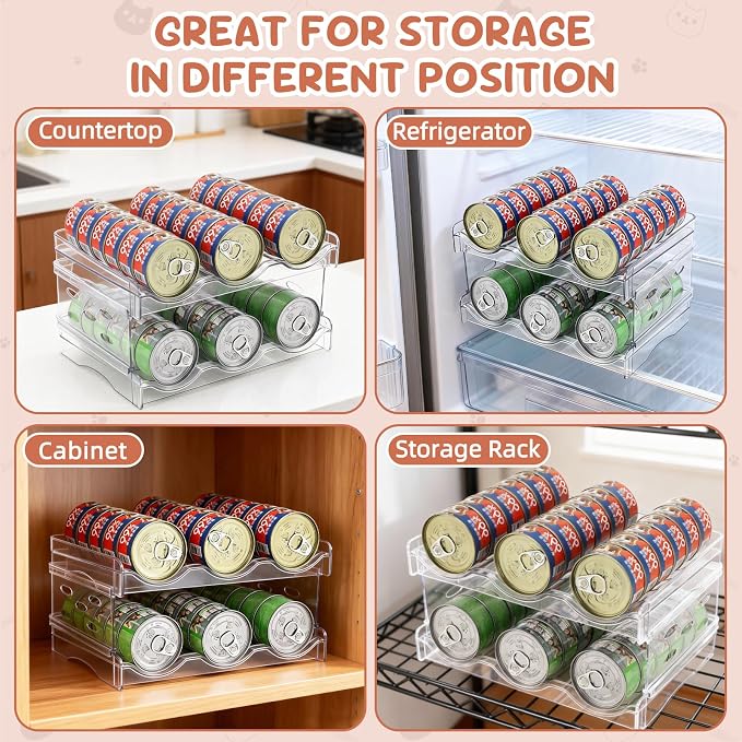 FHTONGE 3-Tier Heavy-Duty Transparent Cat Can Organizer for Multiple Sizes | Wet Cat Food Storage Rack for Pantry Kitchen Cabinet Rridge, Pet Canned Goods Dispenser Shelf Dog Tins Holder Container